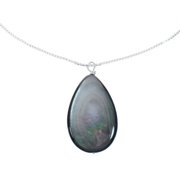 Abalone Shell Sterling Silver Box Chain Pendant Necklace X10253